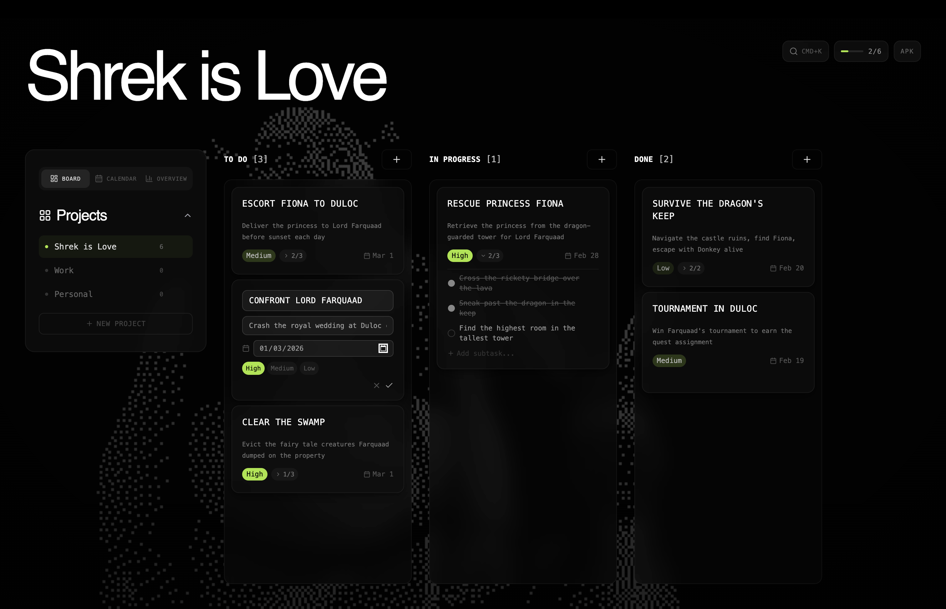 Task card with subtasks